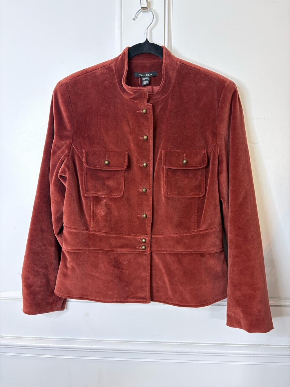 Louben Vintage Rust Soft Velvet Button Front Jacket blazer